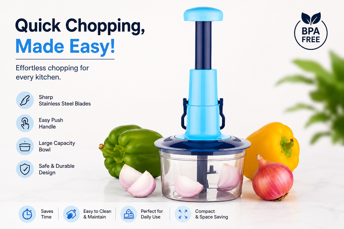 Hand-press vegetable and fruit chopper