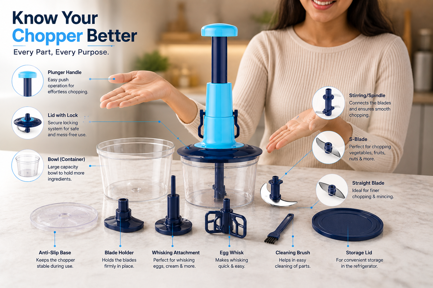 Hand-press vegetable and fruit chopper